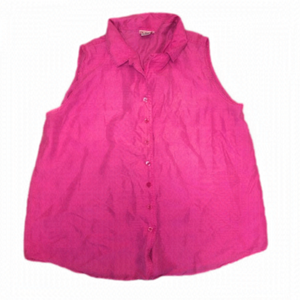 VTG H.E.R 100% Silk Button Down Sleeveless Blouse Bright Pink Sz L